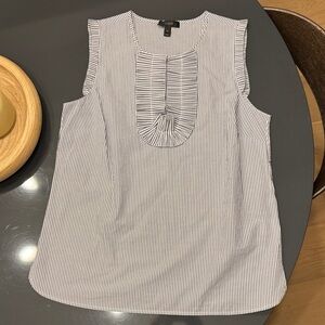 J. Crew White with Navy Pinstripe Sleeveless Pintuck Camisole